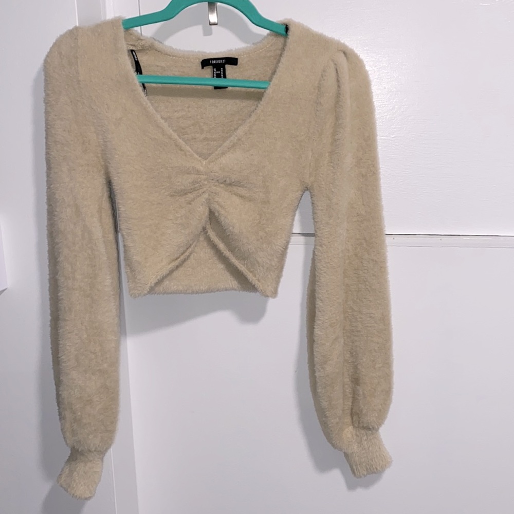 Forever 21 cropped tan sweater — size M